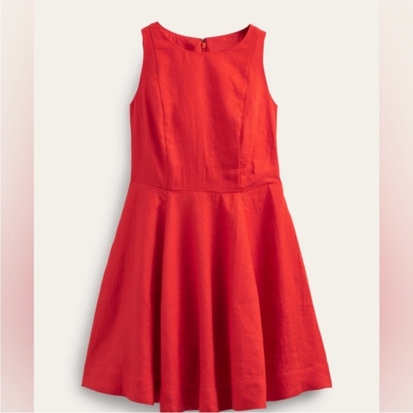 Boden Fit-and-Flare Linen Mini Dress In Vermillion Red - Picture 3 of 13